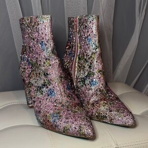 Betsey Johnson Pink Crystal Floral Embellished Ankle Boots